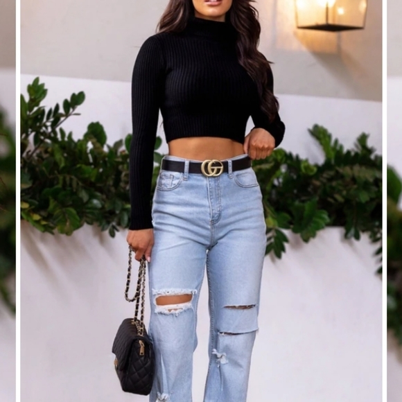 Black ribbed cropped turtleneck - Picture 4 of 4